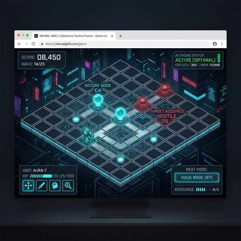 GridQuest AI HTML5 Web Game Mockup